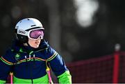 23 March 2022; Megan Ryan of Team Ireland inspecting the course before competing in the Girls Parallel Slalom event during day four of the 2022 European Youth Winter Olympic Festival in Vuokatti, Finland. Photo by Eóin Noonan/Sportsfile