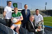 23 March 2022; In attendance at the launch the 2022 EirGrid GAA Football U20 All-Ireland Championship at Croke Park in Dublin, are, from left, Armagh U20 manager Oisín McConville, Offaly footballer Cormac Egan, Uachtarán Chumann Lúthchleas Gael Larry McCarthy, EirGrid chief executive Mark Foley and Tipperary U20 manager Paddy Christie. EirGrid, the state-owned company, is charged with delivering a cleaner energy future for Ireland. Photo by Brendan Moran/Sportsfile