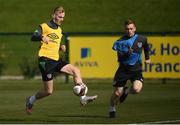 22 March 2022; Mark Sykes, left, and Connor Ronan during a Republic of Ireland training session at the FAI National Training Centre in Abbotstown, Dublin. Photo by Stephen McCarthy/Sportsfile