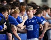 23 March 2022; A dejected Ross Moore of St Mary’s College greets the supporters after the Bank of Ireland Leinster Rugby Schools Senior Cup Semi-Final match between Gonzaga College and St Mary's College at Energia Park in Dublin. Photo by Daire Brennan/Sportsfile