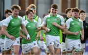 23 March 2022; Gonzaga College players celebrate after the Bank of Ireland Leinster Rugby Schools Senior Cup Semi-Final match between Gonzaga College and St Mary's College at Energia Park in Dublin. Photo by Daire Brennan/Sportsfile