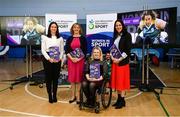 23 March 2022; In attendance at the IWA Sport launch Women in Sport Strategy are, from left, Shannon Pollock, Women in Sport Coordinator, Dr Una May, CEO Sport Ireland, Deirdre Mongan, Chairperson of the IWA-Sport Women in Sport committee and Nora Stapleton, Sport Ireland Women in Sport Lead, at the IWA Sports Centre in Dublin. Photo by Harry Murphy/Sportsfile