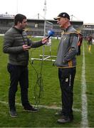 20 March 2022; Kilkenny manager Brian Cody is interviewed by Liam Ahern for RTÉ AFTER the Allianz Hurling League Division 1 Group B match between Kilkenny and Waterford at UMPC Nowlan Park in Kilkenny. Photo by Ray McManus/Sportsfile
