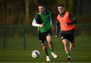 23 March 2022; Lee O’Connor and Darragh Burns during a Republic of Ireland U21's training session at FAI National Training Centre in Abbotstown, Dublin. Photo by Harry Murphy/Sportsfile