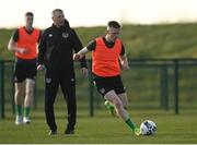 23 March 2022; Andy Lyons and manager Jim Crawford during a Republic of Ireland U21's training session at FAI National Training Centre in Abbotstown, Dublin. Photo by Harry Murphy/Sportsfile