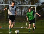23 March 2022; Jake O’Brien and Ross Tierney during a Republic of Ireland U21's training session at FAI National Training Centre in Abbotstown, Dublin. Photo by Harry Murphy/Sportsfile