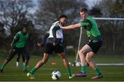 23 March 2022; Tyreik Wright and Mark McGuinness during a Republic of Ireland U21's training session at FAI National Training Centre in Abbotstown, Dublin. Photo by Harry Murphy/Sportsfile