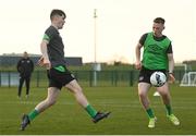 23 March 2022; Colm Whelan and Andy Lyons during a Republic of Ireland U21's training session at FAI National Training Centre in Abbotstown, Dublin. Photo by Harry Murphy/Sportsfile