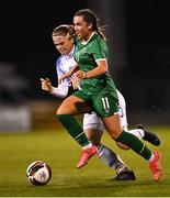 23 March 2022; Lia O'Leary of Republic of Ireland in action against Ela Zigová of Slovakia during the UEFA EURO2022 Women's Under-17 Round 2 qualifying match between Republic of Ireland and Slovakia at Tallaght Stadium in Dublin. Photo by Piaras Ó Mídheach/Sportsfile