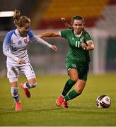 23 March 2022; Lia O'Leary of Republic of Ireland in action against Soña Servátková of Slovakia during the UEFA EURO2022 Women's Under-17 Round 2 qualifying match between Republic of Ireland and Slovakia at Tallaght Stadium in Dublin. Photo by Piaras Ó Mídheach/Sportsfile