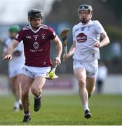 20 March 2022; Aonghus Clarke of Westmeath in action against Brian Byrne of Kildare during the Allianz Hurling League Division 2A match between Kildare and Westmeath at St Conleth's Park in Newbridge, Kildare. Photo by Piaras Ó Mídheach/Sportsfile