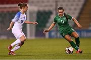 23 March 2022; Lia O'Leary of Republic of Ireland in action against Juliana Horváthová of Slovakia during the UEFA EURO2022 Women's Under-17 Round 2 qualifying match between Republic of Ireland and Slovakia at Tallaght Stadium in Dublin. Photo by Piaras Ó Mídheach/Sportsfile