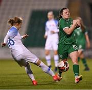 23 March 2022; Michaela Lawrence of Republic of Ireland blocks a clearance from Soña Servátková of Slovakia during the UEFA EURO2022 Women's Under-17 Round 2 qualifying match between Republic of Ireland and Slovakia at Tallaght Stadium in Dublin. Photo by Piaras Ó Mídheach/Sportsfile