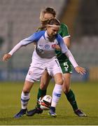 23 March 2022; Linda Hlavinková of Slovakia in action against Aoibhe Fleming of Republic of Ireland during the UEFA EURO2022 Women's Under-17 Round 2 qualifying match between Republic of Ireland and Slovakia at Tallaght Stadium in Dublin. Photo by Piaras Ó Mídheach/Sportsfile