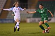 23 March 2022; Lia O'Leary of Republic of Ireland in action against Klára Cabúková of Slovakia during the UEFA EURO2022 Women's Under-17 Round 2 qualifying match between Republic of Ireland and Slovakia at Tallaght Stadium in Dublin. Photo by Piaras Ó Mídheach/Sportsfile