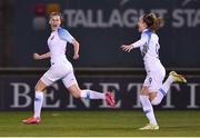 23 March 2022; Aneta Surová of Slovakia celebrates with teammate Michaela Martiskova, right, after scoring her side's first goal, from a penalty, during the UEFA EURO2022 Women's Under-17 Round 2 qualifying match between Republic of Ireland and Slovakia at Tallaght Stadium in Dublin. Photo by Piaras Ó Mídheach/Sportsfile