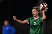 23 March 2022; Tara O'Hanlon of Republic of Ireland prepares to take a throw-in during the UEFA EURO2022 Women's Under-17 Round 2 qualifying match between Republic of Ireland and Slovakia at Tallaght Stadium in Dublin. Photo by Piaras Ó Mídheach/Sportsfile