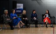23 March 2022; A women in sport panel, from left, Rosemary Keogh, IWA CEO, Lisa Clancy, vice president of Paralympics Ireland, Deirdre Mongan, Chairperson of the IWA-Sport Women in Sport committee, Cork Rebel Wheelers player Jade Hurley and Nora Stapleton, Sport Ireland Women in Sport Lead, at the IWA Sport launch Women in Sport Strategy at the IWA Sports Centre in Dublin. Photo by Harry Murphy/Sportsfile