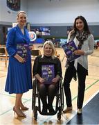 23 March 2022; Lisa Clancy, vice president of Paralympics Ireland, Deirdre Mongan, Chairperson of the IWA-Sport Women in Sport committee, and MC Daraine Mulvihill at the IWA Sport launch Women in Sport Strategy at the IWA Sports Centre in Dublin. Photo by Harry Murphy/Sportsfile