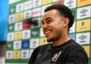 24 March 2022; Tyreik Wright during a Republic of Ireland U21's press conference at FAI National Training Centre in Abbotstown in Dublin. Photo by Stephen McCarthy/Sportsfile