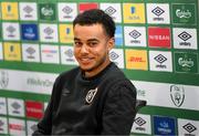 24 March 2022; Tyreik Wright during a Republic of Ireland U21's press conference at FAI National Training Centre in Abbotstown in Dublin. Photo by Stephen McCarthy/Sportsfile