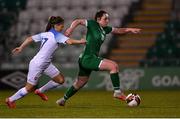 23 March 2022; Michaela Lawrence of Republic of Ireland in action against Aneta Surová of Slovakia during the UEFA EURO2022 Women's Under-17 Round 2 qualifying match between Republic of Ireland and Slovakia at Tallaght Stadium in Dublin. Photo by Piaras Ó Mídheach/Sportsfile