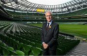 24 March 2022; Republic of Ireland legend Mick McCarthy has been unveiled as the Irish Cancer Society’s Official Ambassador for Daffodil Day 2022. The ex-manager and captain of Ireland is pictured at north stand of the Aviva Stadium, with a backdrop of 44,000 seats, out of a total capacity of 50,000, to highlight the number of people diagnosed with cancer every year in Ireland. Mick will talk about his experience of cancer on Friday’s Late Late Show with Ryan Tubridy. This Daffodil Day, Friday March 25th, marks the first in three years where people can once again take to the streets to raise funds and give hope to cancer patients and their loved ones. Photo by Seb Daly/Sportsfile