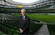 24 March 2022; Republic of Ireland legend Mick McCarthy has been unveiled as the Irish Cancer Society’s Official Ambassador for Daffodil Day 2022. The ex-manager and captain of Ireland is pictured at north stand of the Aviva Stadium, with a backdrop of 44,000 seats, out of a total capacity of 50,000, to highlight the number of people diagnosed with cancer every year in Ireland. Mick will talk about his experience of cancer on Friday’s Late Late Show with Ryan Tubridy. This Daffodil Day, Friday March 25th, marks the first in three years where people can once again take to the streets to raise funds and give hope to cancer patients and their loved ones. Photo by Seb Daly/Sportsfile