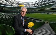 24 March 2022; Republic of Ireland legend Mick McCarthy has been unveiled as the Irish Cancer Society’s Official Ambassador for Daffodil Day 2022. The ex-manager and captain of Ireland is pictured at north stand of the Aviva Stadium, with a backdrop of 44,000 seats, out of a total capacity of 50,000, to highlight the number of people diagnosed with cancer every year in Ireland. Mick will talk about his experience of cancer on Friday’s Late Late Show with Ryan Tubridy. This Daffodil Day, Friday March 25th, marks the first in three years where people can once again take to the streets to raise funds and give hope to cancer patients and their loved ones. Photo by Seb Daly/Sportsfile