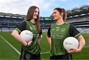24 March 2022; John West Féile Ambassador and Dublin footballer Niamh Collins, right, and Orlaith O'Neill of Whitehall Colmcille in attendance during the John West Féile 2022 Launch at Croke Park in Dublin. Photo by Sam Barnes/Sportsfile