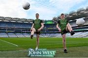 24 March 2022; John West Féile Ambassador and Mayo footballer Lee Keegan, left, and Killian Green of Whitehall Colmcille in attendance during the John West Féile 2022 Launch at Croke Park in Dublin. Photo by Sam Barnes/Sportsfile