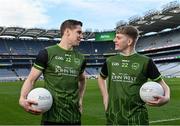 24 March 2022; John West Féile Ambassador and Mayo footballer Lee Keegan, left, and Killian Green of Whitehall Colmcille in attendance during the John West Féile 2022 Launch at Croke Park in Dublin. Photo by Sam Barnes/Sportsfile