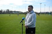 24 March 2022; Head coach Greg McWilliams is interviewed before Ireland Women's Rugby squad training at the IRFU High Performance Centre at the Sport Ireland Campus in Dublin. Photo by Brendan Moran/Sportsfile