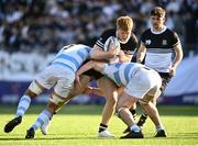 24 March 2022; Denis Downing of Newbridge College is tackled by Inigo Cruise-O'Brien, left, and Liam Molony of Blackrock College during the Bank of Ireland Leinster Rugby Schools Senior Cup Semi-Final match between Newbridge College and Blackrock College at Energia Park in Dublin. Photo by David Fitzgerald/Sportsfile