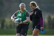 24 March 2022; Assistant coach Niamh Briggs with Stacey Flood during Ireland Women's Rugby squad training at the IRFU High Performance Centre at the Sport Ireland Campus in Dublin. Photo by Brendan Moran/Sportsfile