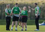 24 March 2022; Head coach Greg McWilliams, left, with assistant coaches, from second left, Rob Sweeney, Niamh Briggs and Dave Gannon during Ireland Women's Rugby squad training at the IRFU High Performance Centre at the Sport Ireland Campus in Dublin. Photo by Brendan Moran/Sportsfile