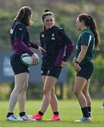 24 March 2022; Amee-Leigh Murphy Crowe, centre, with Eve Higgins and Lucy Mulhall during Ireland Women's Rugby squad training at the IRFU High Performance Centre at the Sport Ireland Campus in Dublin. Photo by Brendan Moran/Sportsfile