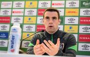 25 March 2022; Seamus Coleman during a Republic of Ireland press conference at Aviva Stadium in Dublin. Photo by Stephen McCarthy/Sportsfile