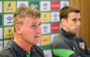 25 March 2022; Manager Stephen Kenny, left, and Seamus Coleman during a Republic of Ireland press conference at Aviva Stadium in Dublin. Photo by Stephen McCarthy/Sportsfile