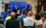 24 March 2022; Leinster Rugby chief executive Michael Dawson, Leinster women's team head coach Tania Rosser and Leinster men's team head coach Leo Cullen are interviewed by Alan Mooney of the OLSC during an Official Leinster Supporters Club Q&A session at UCD in Dublin. Photo by Brendan Moran/Sportsfile