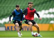 25 March 2022; Jeff Hendrick, right, and Josh Cullen during a Republic of Ireland training session at Aviva Stadium in Dublin. Photo by Stephen McCarthy/Sportsfile