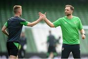25 March 2022; Coach John Eustace, left, and Mark Sykes during a Republic of Ireland training session at Aviva Stadium in Dublin. Photo by Stephen McCarthy/Sportsfile