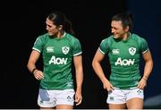 25 March 2022; Amee-Leigh Murphy Crowe, left, and Lucy Mulhall before the Ireland Women's Rugby captain's run at the RDS Arena in Dublin. Photo by Seb Daly/Sportsfile