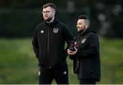 23 March 2022; Performance Analyst Aaron Roe and media officer Adam Thompson during a Republic of Ireland U21's training session at FAI National Training Centre in Abbotstown, Dublin. Photo by Harry Murphy/Sportsfile