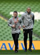 25 March 2022; Belgium assistant coaches Anthony Barry, left, and theirry Henry, during a Belgium training session at the Aviva Stadium in Dublin. Photo by Seb Daly/Sportsfile