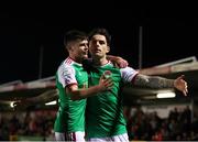 25 March 2022; Ruairi Keating of Cork City, right, celebrates after scoring his side's second goal with teammate Ronan Hurley during the SSE Airtricity League First Division match between Cork City and Athlone Town at Turners Cross in Cork. Photo by Michael P Ryan/Sportsfile