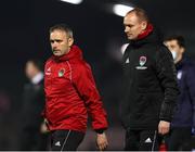 25 March 2022; Cork City assistant manager Richie Holland, left, with manager Colin Healy during the SSE Airtricity League First Division match between Cork City and Athlone Town at Turners Cross in Cork. Photo by Michael P Ryan/Sportsfile