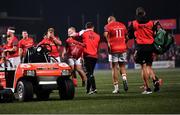 25 March 2022; Simon Zebo of Munster receives medical attention for an injury, before being substituted, during the United Rugby Championship match between Munster and Benetton at Musgrave Park in Cork. Photo by Piaras Ó Mídheach/Sportsfile