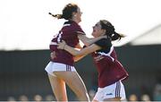 26 March 2022; Ellie Brady, right, and Kayla Bartley of Loreto College Cavan celebrate at the full-time whistle during the Lidl All Ireland Post Primary School Junior 'A' Championship Final match between Loreto College, Cavan, and Sacred Heart, Mayo, at Curry GAA club in Sligo. Photo by Harry Murphy/Sportsfile