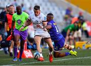 26 March 2022; Craig Gilroy of Ulster is tackled by Leolin Zas of DHL Stormers during the United Rugby Championship match between DHL Stormers and Ulster at Cape Town Stadium in Cape Town, South Africa. Photo by Ashley Vlotman/Sportsfile